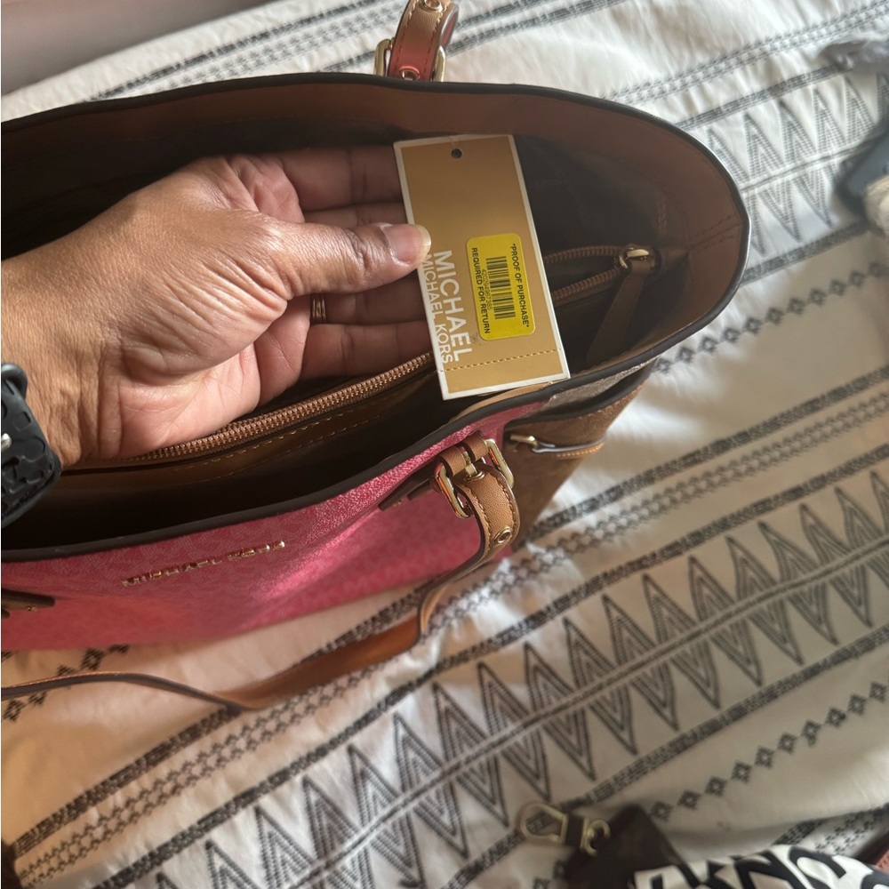 Michael Kors Pink and Tan Signature Tote - Picture 3 of 3